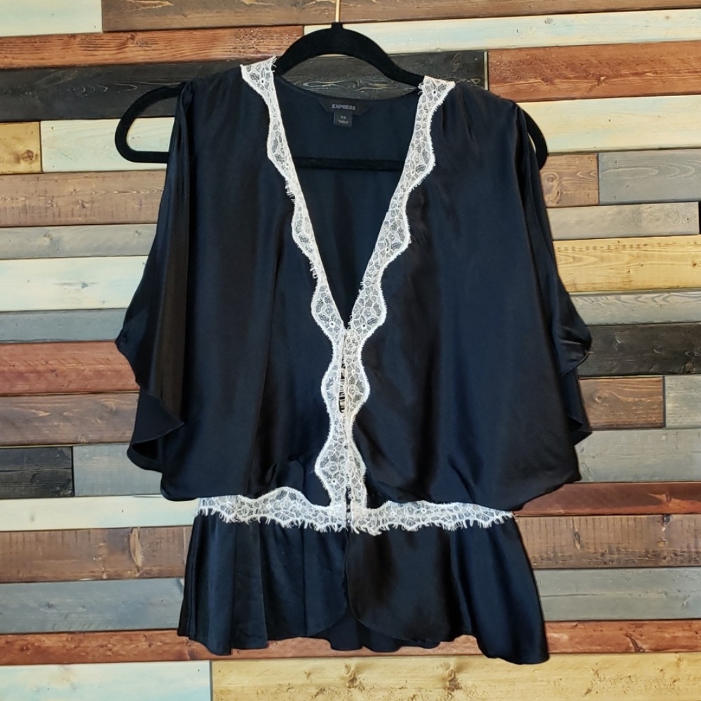 Express silk cold shoulder peplum top. Size XS
